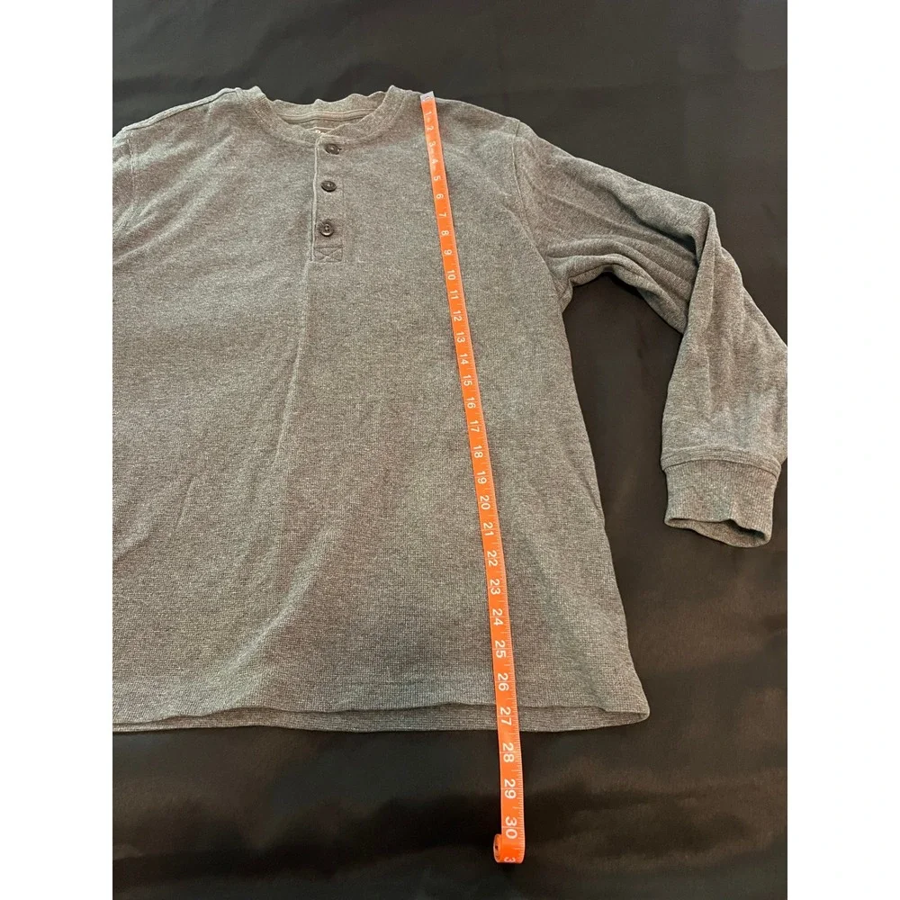 LL Bean Mens Gray Waffle Knit Henley Long Sleeve Shirt Traditional Fit 502224 M